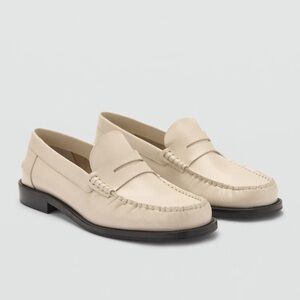 Cream Genuine Leather Penny Loafers by Mango NWT